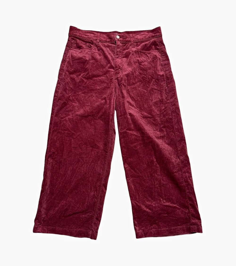 LOFT Burgundy Corduroy Wide Leg Pants Women's Size 14 High Rise Stretch 32"